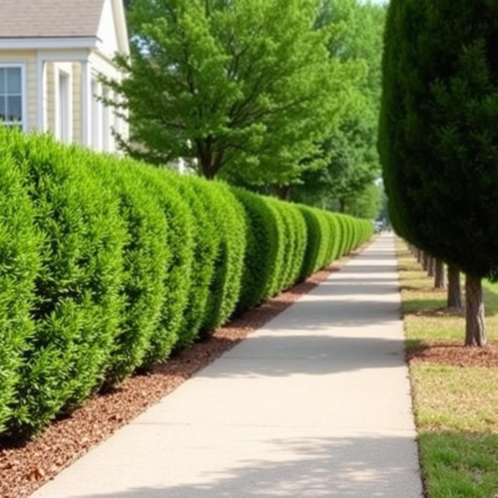 Neatly trimmed hedges along walkway